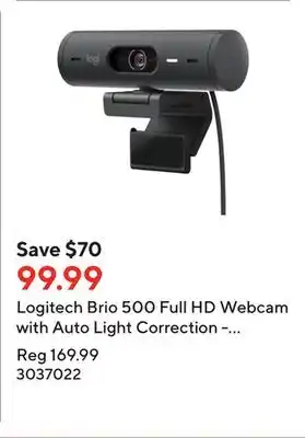 Staples Logitech brio 500 full hd webcam with auto light correction - auto-framing - graphite offer