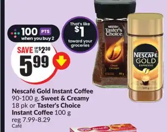 FreshCo Nescafé gold instant coffee 90-100 g, sweet & creamy 18 pk or taster's choice instant coffee 100 g offer