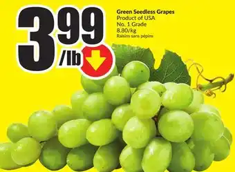 FreshCo Green seedless grapes product of usa no. 1 grade 8.80/kg offer