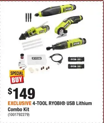 Home Depot Exclusive 4-tool ryobi usb lithium combo kit offer