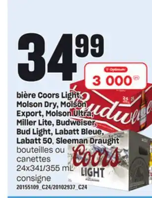 Provigo Bière coors light, molson dry, molson export, molson ultra, miller lite, budweiser, bud light, labatt bleue, labatt 50, sleem offer