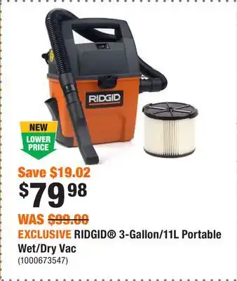 Home Depot Exclusive ridgid 3-gallon/11l portable wet/dry vac offer