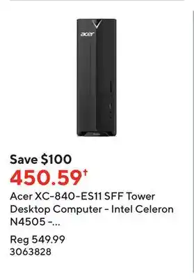 Staples Acer xc-840-es11 sff tower desktop computer - intel celeron n4505 - 512gb ssd - 8gb ram - windows 11 offer