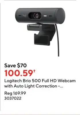 Staples Logitech brio 500 full hd webcam with auto light correction - auto-framing - graphite offer