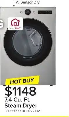 Leon's Lg graphite steel 7.4 cu. ft. ultra large capacity smart front load dryer with built-in intelligence & turbosteam - dlex5500v offer