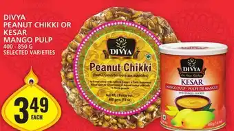 Food Basics Divya peanut chikki or kesar mango pulp offer