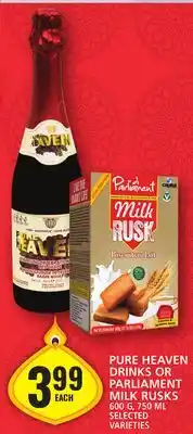Food Basics Pure heaven drinks or parliament milk rusks offer