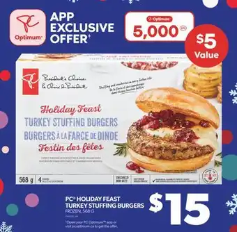 Real Canadian Superstore Pc holiday feast turkey stuffing burgers, 568 g offer
