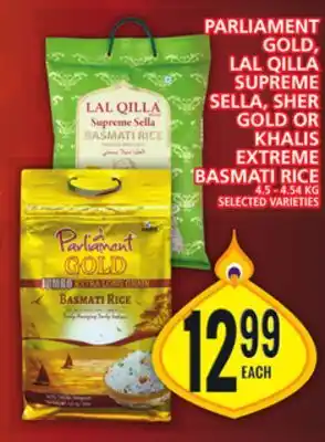 Food Basics Parliament gold, lal qilla supreme sella, sher gold or khalis extreme basmati rice offer