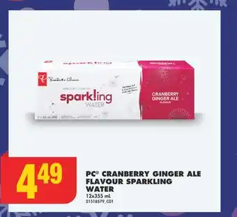 No Frills Pc cranberry ginger ale flavour sparkling water, 12x355 ml offer