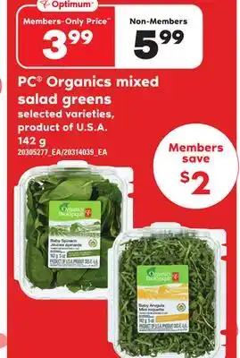 Loblaws Pc organics mixed salad greens, 142 g offer