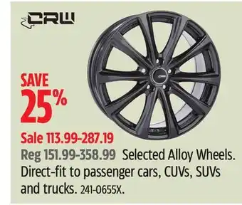 Canadian Tire Crw selected alloy wheels offer