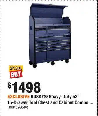 Home Depot Exclusive husky heavy-duty 52 15-drawer tool chest and cabinet combo in matte blue offer