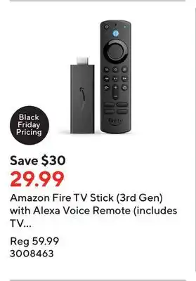 Staples Amazon fire tv stick (3rd gen) with alexa voice remote (includes tv controls) offer