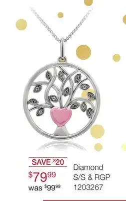 Charm Diamond Sterling silver & rose gold plated diamond tree of life pendant offer