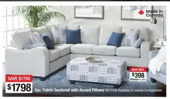 Bad Boy Superstore 2pc. fabric sectional with accent pillows offer