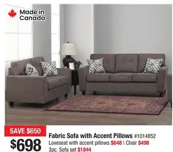 Bad Boy Superstore Fabric sofa with accent pillows offer