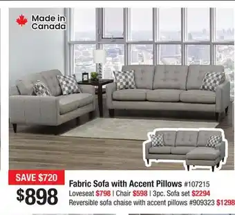 Bad Boy Superstore Fabric sofa with accent pillows offer
