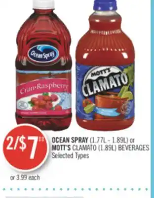 Shoppers Drug Mart Ocean spray (1.77l - 1.89l) or mott's clamato (1.89l) beverages offer