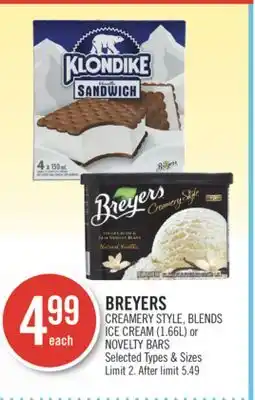 Shoppers Drug Mart Breyers creamery style, blends ice cream (1.66l) or novelty bars offer