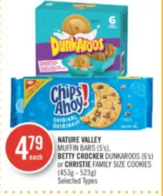 Shoppers Drug Mart Nature valley muffin bars (5's), betty crocker dunkaroos (6's) or christie family size cookies (453g - 523g) offer