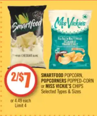Shoppers Drug Mart Smartfood popcorn, popcorners popped-corn or miss vickie's chips offer