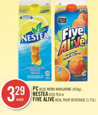 Shoppers Drug Mart Pc blue menu margarine (454g), nestea iced tea or five alive real fruit beverage (1.75l) offer