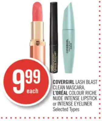 Shoppers Drug Mart Covergirl lash blast clean mascara, l'oréal colour riche nude intense lipstick or intense eyeliner offer