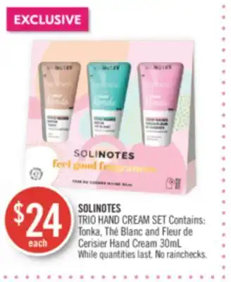 Shoppers Drug Mart Solinotes trio hand cream set contains: hand cream 30ml offer