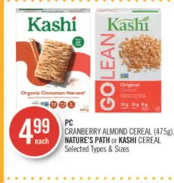 Shoppers Drug Mart Pc cranberry almonds cereal (475g) nature's path or kashi cereal offer