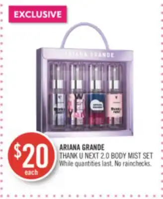 Shoppers Drug Mart Ariana grande thank u next 2.0 body mist set offer