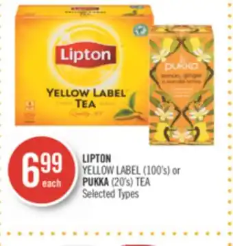 Shoppers Drug Mart Lipton yellow label (100's) or pukka (20's) tea offer