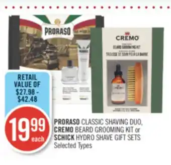 Shoppers Drug Mart Proraso classic shaving duo, cremo beard grooming kit or schick hydro shave gift sets offer
