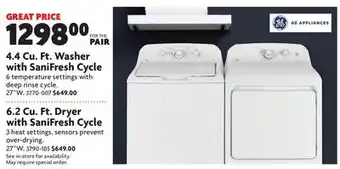 Home Hardware 4.4 cu. ft. washer with sanifresh cycle & 6.2 cu. ft. dryer with sanifresh cycle offer