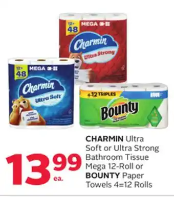 Rexall Charmin ultra soft or ultra strong bathroom tissue mega 12-roll or bounty paper towels 4 = 12 rolls offer