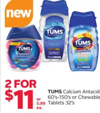 Rexall Tums calcium antacids 60's-150's or chewable tablets 32's offer