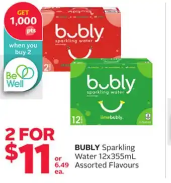 Rexall Bubly sparkling water 12x355ml offer