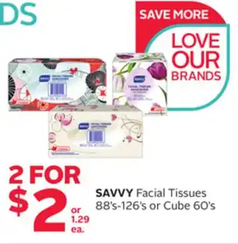 Rexall Savvy facial tissues 88' s-126' s or cube 60' s offer