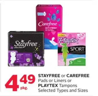 Rexall Stayfree or carefree pads or liners or playtex tampons offer