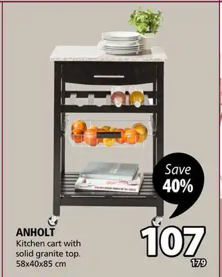JYSK Anholt kitchen cart with solid granite top offer