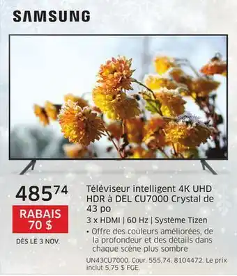 The Source Téléviseur intelligent 4k uhd hdr à del cu7000 crystal de 43 po samsung offer