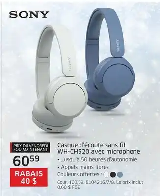 The Source Casque d'écoute sans fil wh-ch520 avec microphone sony offer