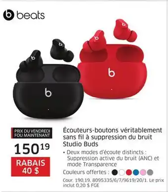 The Source Écouteurs-boutons véritablement sans fil à suppression du bruit studio buds beats offer