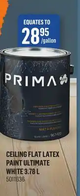 Canac Prima ceiling flat latex paint ultimate white 3.78 l offer