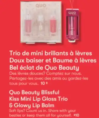 Pharmaprix Quo beauty blissful kiss mini lip gloss trio & glowy lip balm offer