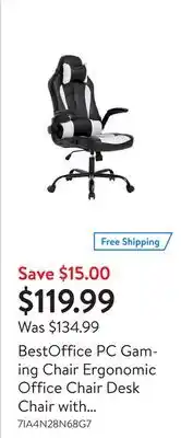 Walmart Bestoffice pc gaming chair ergonomic office chair desk chair with lumbar support flip up arms headrest pu leather executive h offer