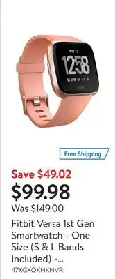 Walmart Fitbit versa 1st gen smartwatch - one size (s & l bands included) - open box offer