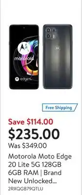 Walmart Motorola moto edge 20 lite 5g 128gb 6gb ram | brand new unlocked smartphone (xt2139-1) offer