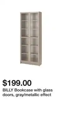 IKEA Billy bookcase with glass doors, gray/metallic effect offer