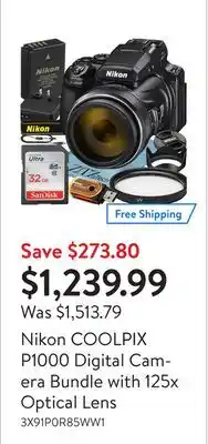 Walmart Nikon coolpix p1000 digital camera bundle with 125x optical lens offer